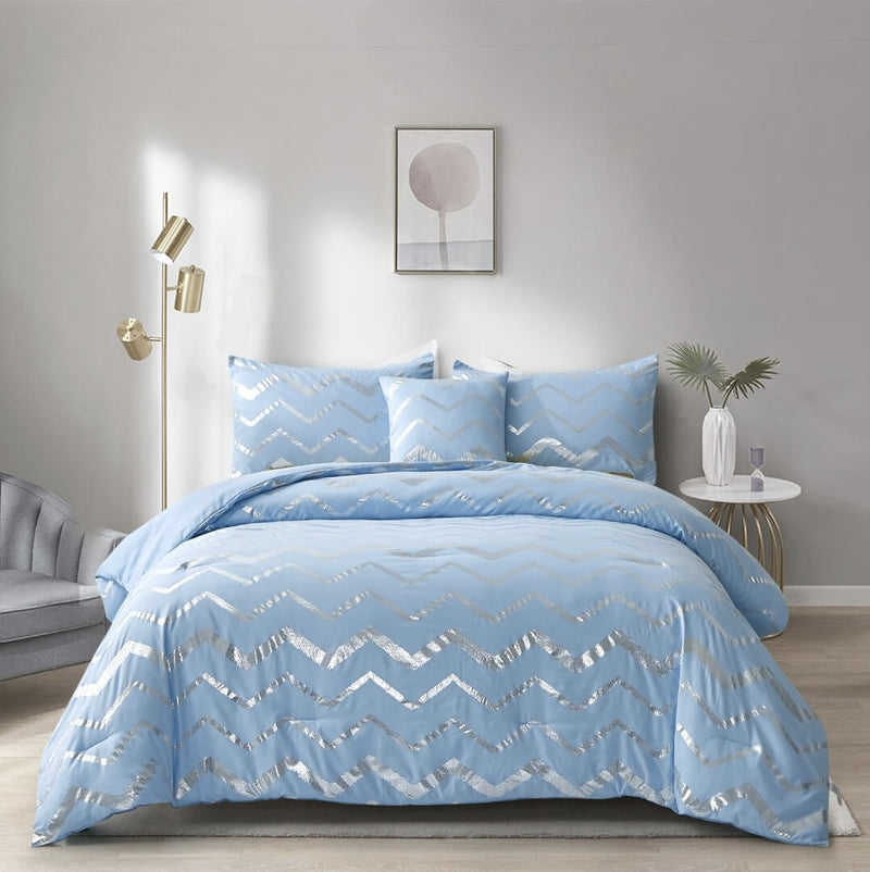 Blue Striped Comforter Set-Quilt Set (3Pcs)