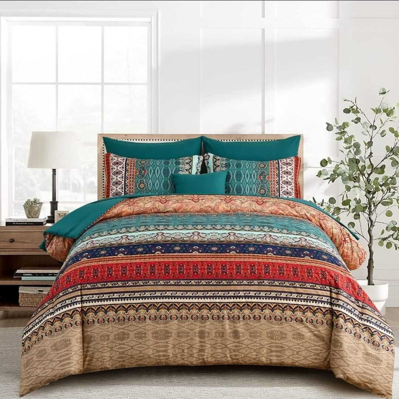 Teal INDIAN Bohemian Comforter Set-Quilt Set (3Pcs)