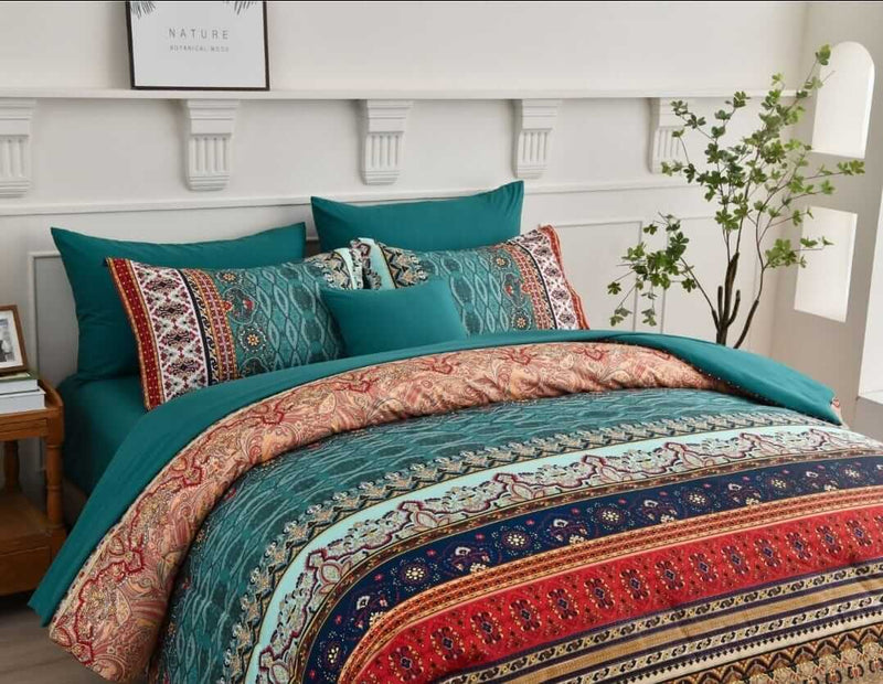 Teal INDIAN Bohemian Comforter Set-Quilt Set (3Pcs)