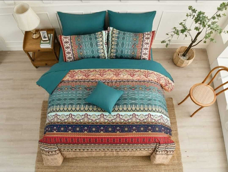 Teal INDIAN Bohemian Comforter Set-Quilt Set (3Pcs)
