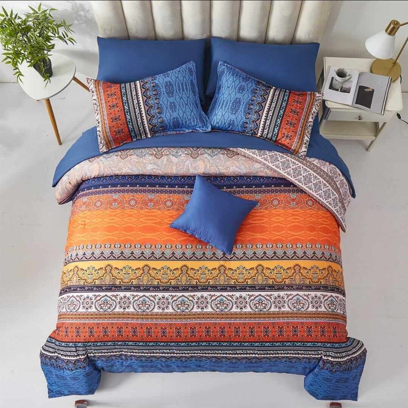 Navy Blue INDIAN Bohemian Comforter Set-Quilt Set (3Pcs)