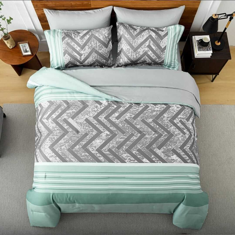 Light Green Patchwork Comforter Set-Quilt Set (3Pcs)
