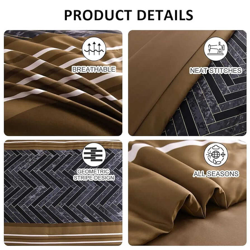 Dark Brown Patchwork Comforter Set-Quilt Set (3Pcs)