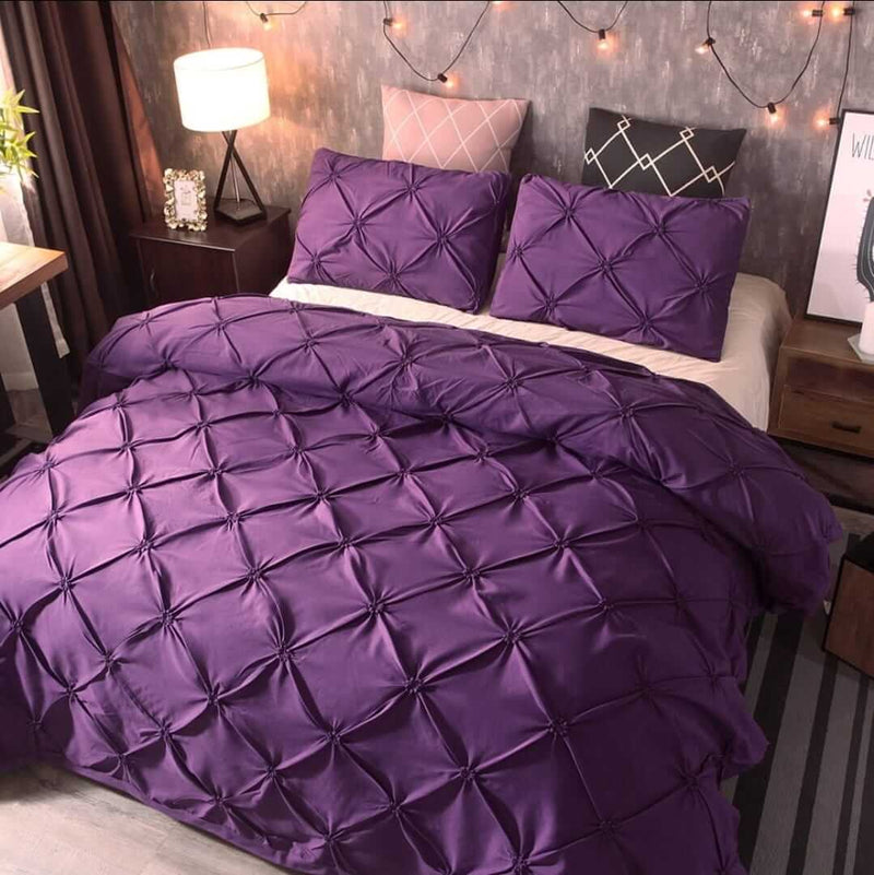 Purple Diamond Pintuck Comforter Set - Quilt Set (3Pcs)