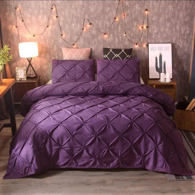 Purple Diamond Pintuck Comforter Set - Quilt Set (3Pcs)