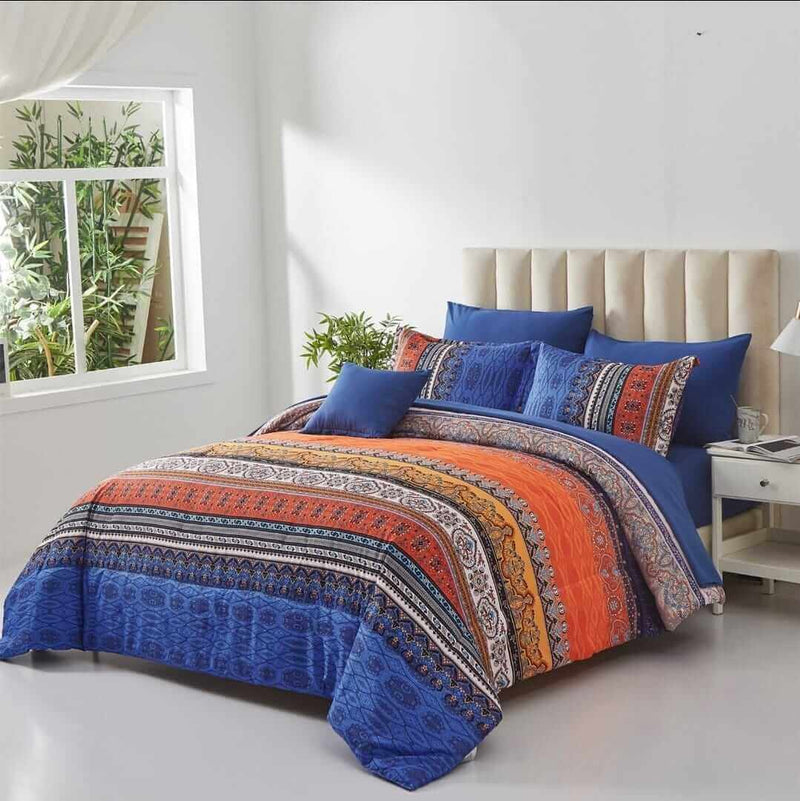 Navy Blue INDIAN Bohemian Comforter Set-Quilt Set (3Pcs)