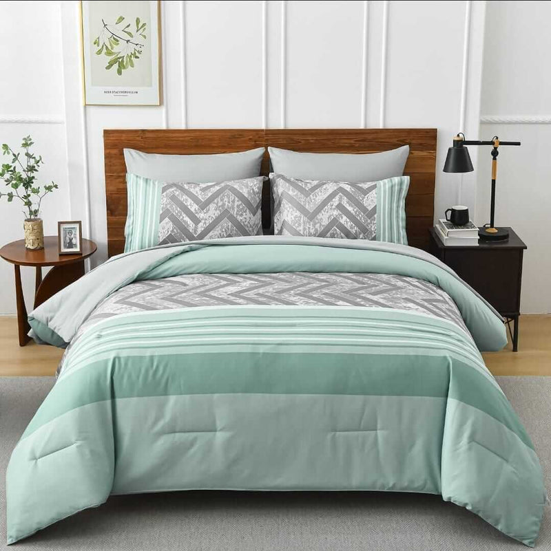 Light Green Patchwork Comforter Set-Quilt Set (3Pcs)
