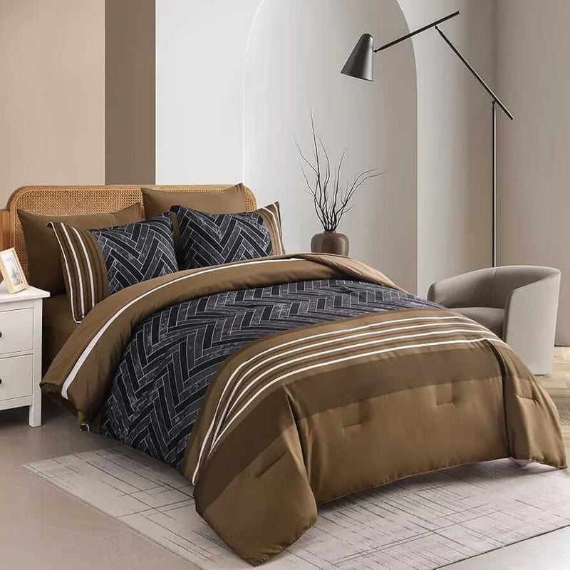 Dark Brown Patchwork Comforter Set-Quilt Set (3Pcs)