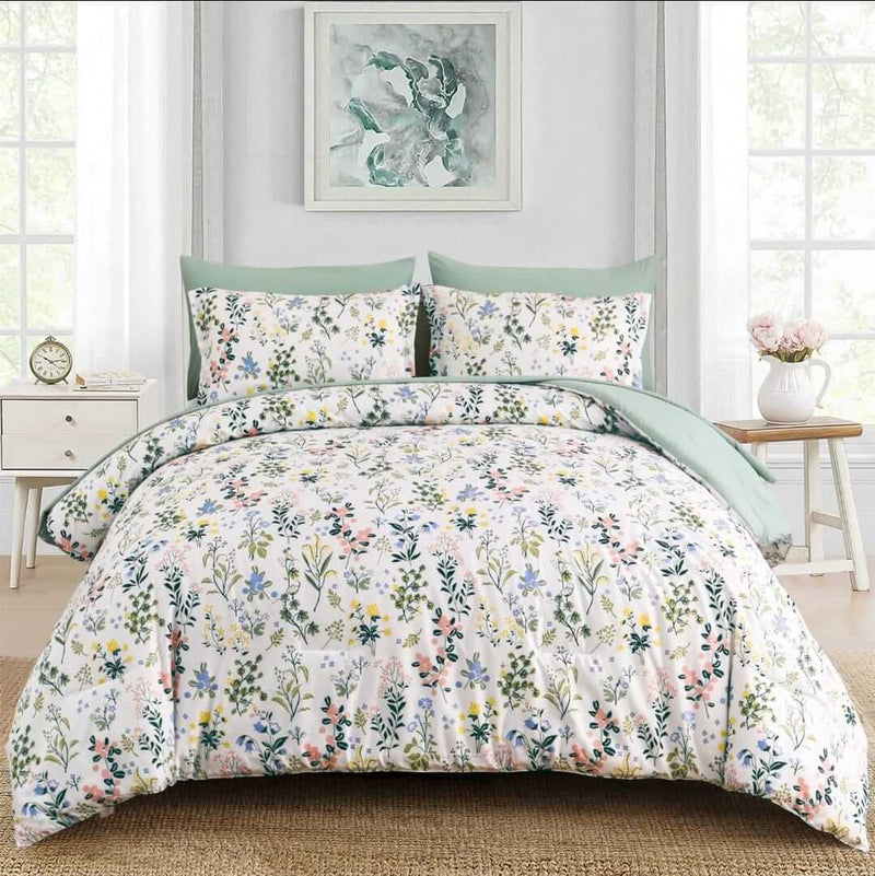 2025 Floral Green Comforter Set-Quilt Set (3Pcs)