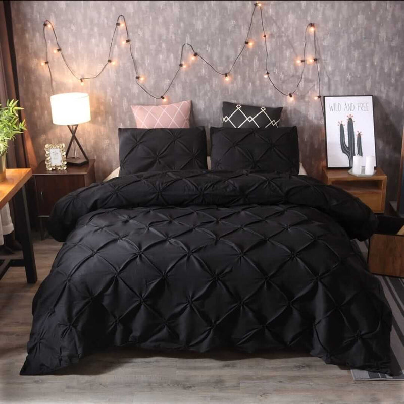 Black Diamond Pintuck Comforter Set - Quilt Set (3Pcs)