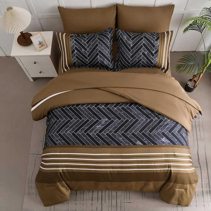 Dark Brown Patchwork Comforter Set-Quilt Set (3Pcs)