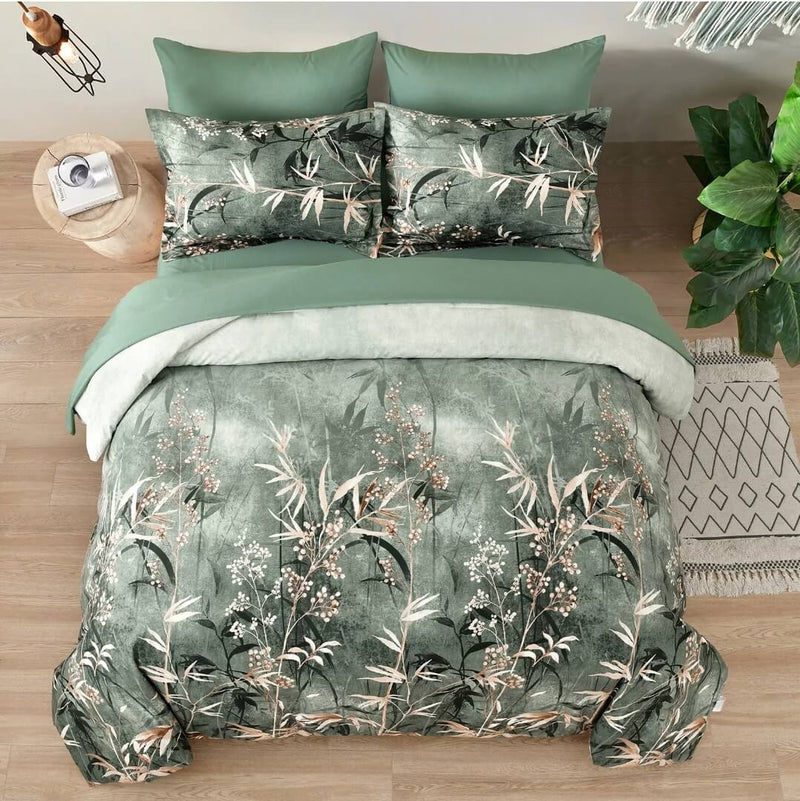 Green Botanical Comforter Set-Quilt Set (3Pcs)