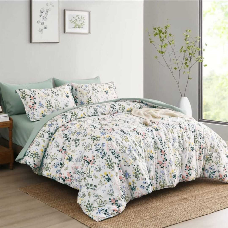 2025 Floral Green Comforter Set-Quilt Set (3Pcs)