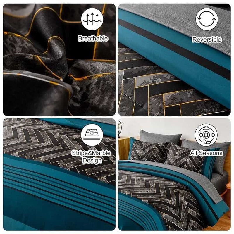 Teal Green Patchwork Comforter Set-Quilt Set (3Pcs)