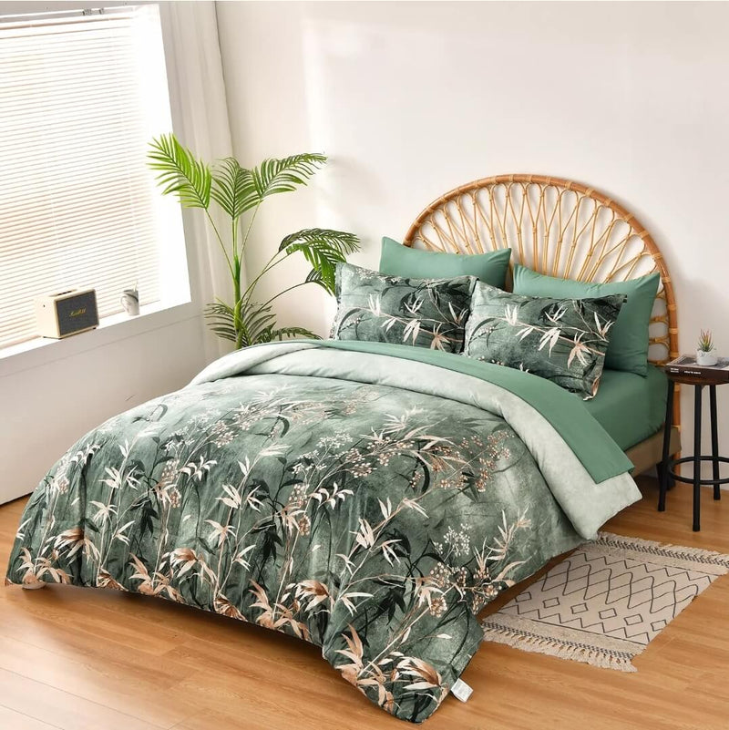 Green Botanical Comforter Set-Quilt Set (3Pcs)