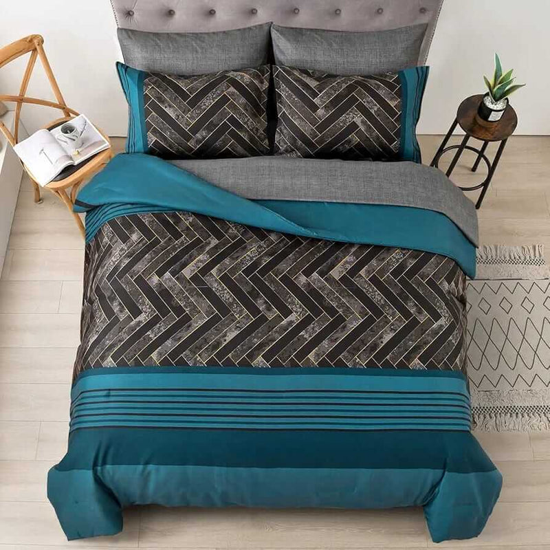Teal Green Patchwork Comforter Set-Quilt Set (3Pcs)