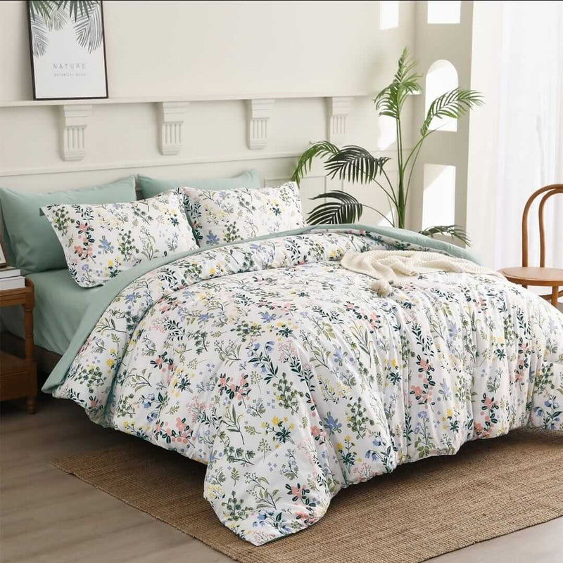 2025 Floral Green Comforter Set-Quilt Set (3Pcs)