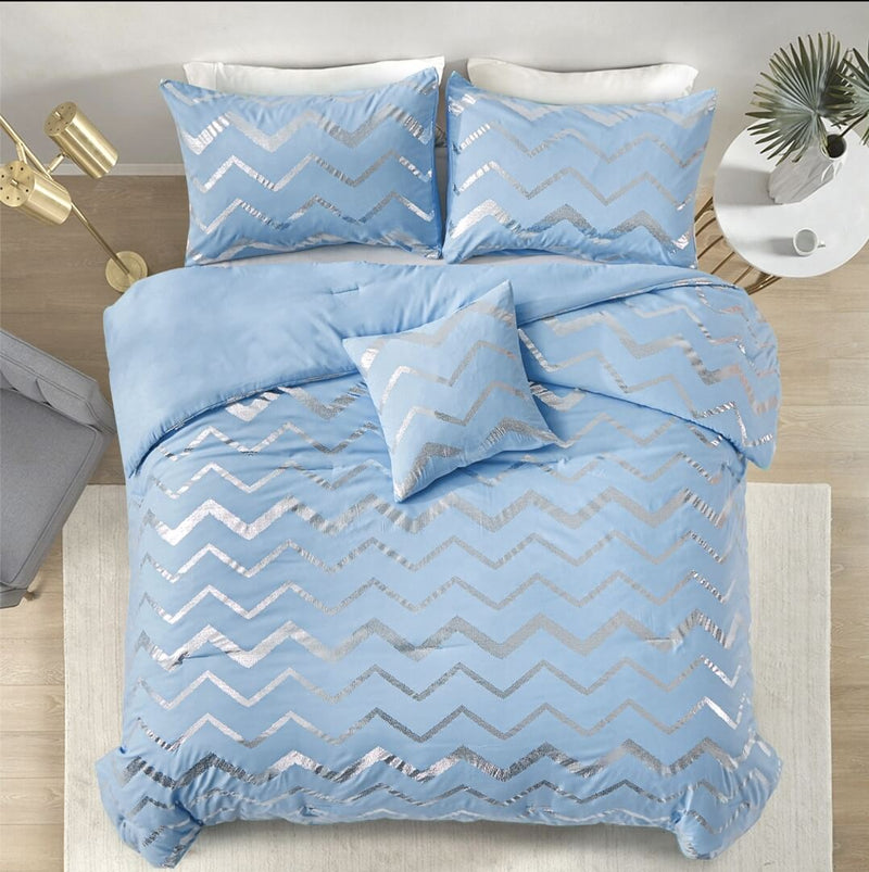 Blue Striped Comforter Set-Quilt Set (3Pcs)