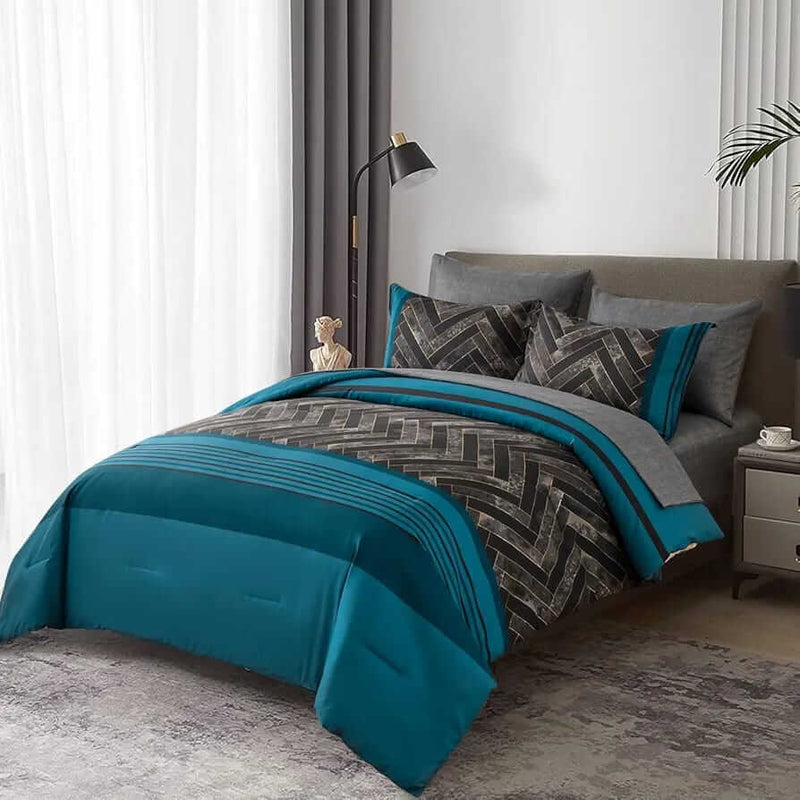 Teal Green Patchwork Comforter Set-Quilt Set (3Pcs)