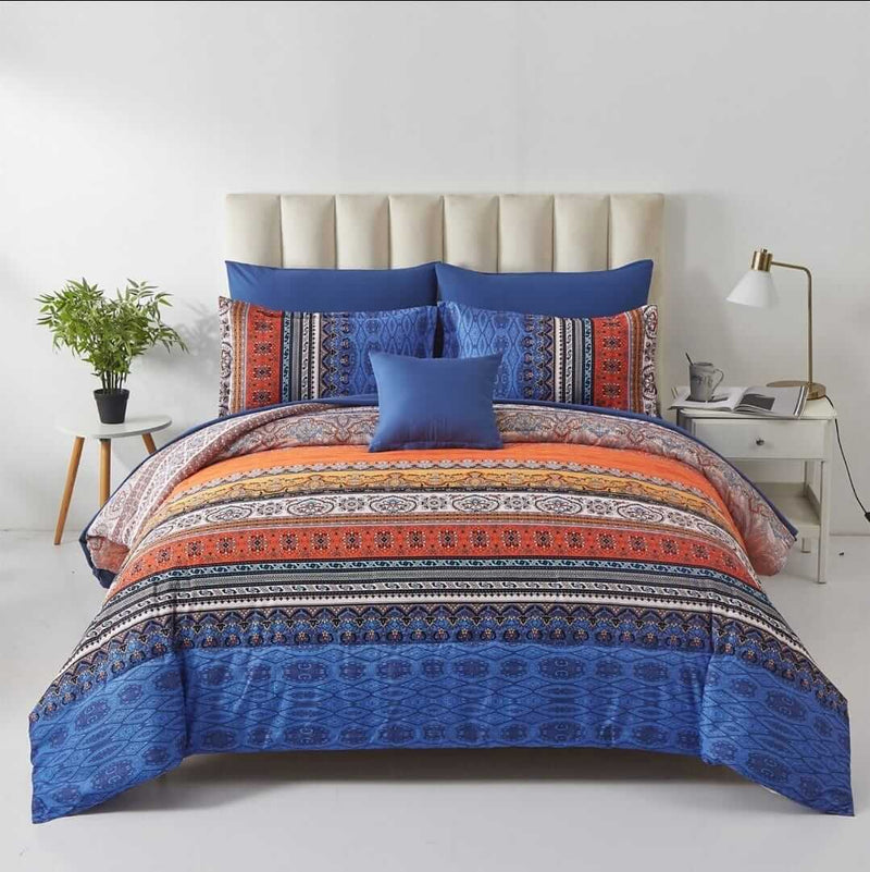 Navy Blue INDIAN Bohemian Comforter Set-Quilt Set (3Pcs)