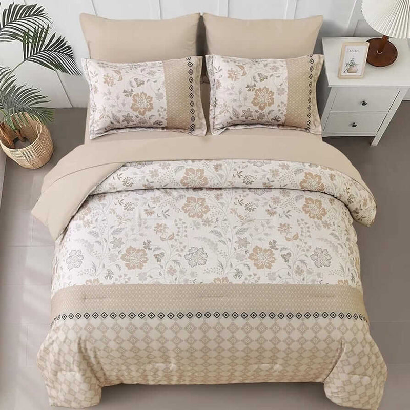 Beige Floral & Geometric Comforter Set - Quilt Set (3Pcs)