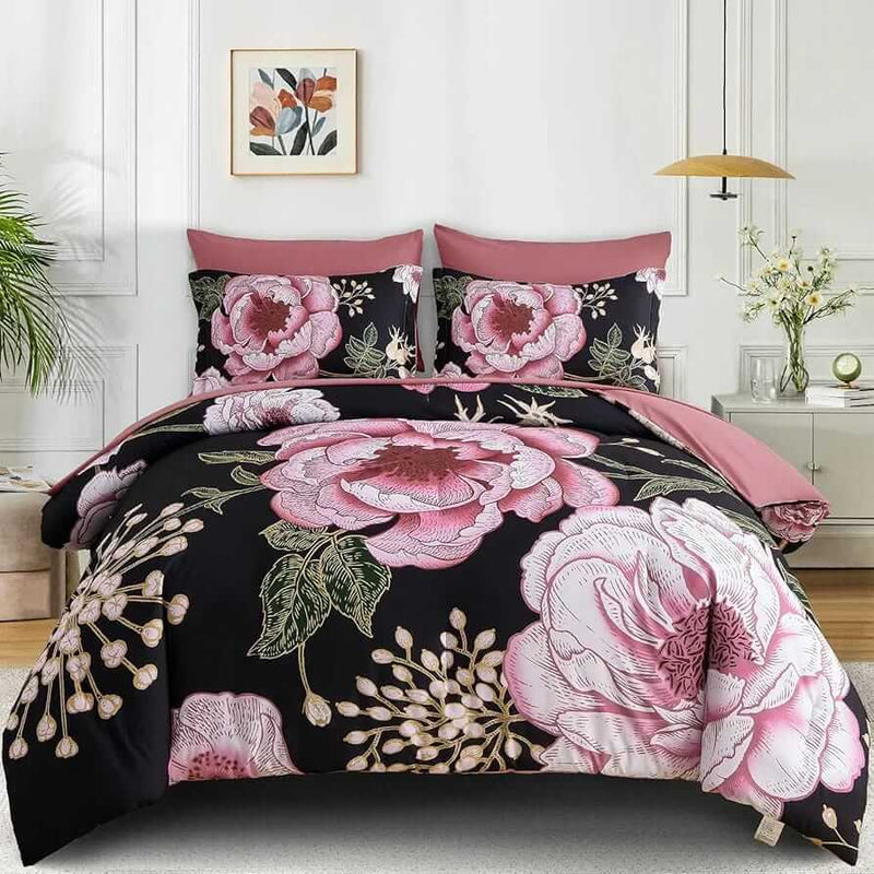 2025 Pink Rose Comforter Set-Quilt Set (3Pcs)
