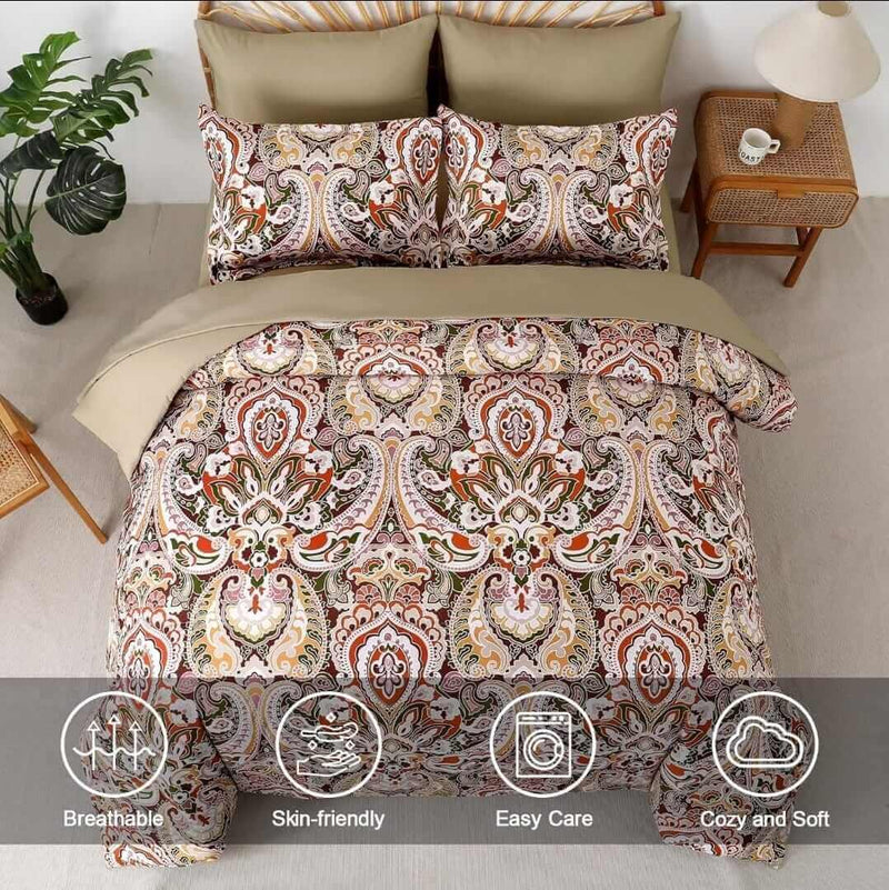Beige Paisley Comforter Set - Quilt Set (3Pcs)