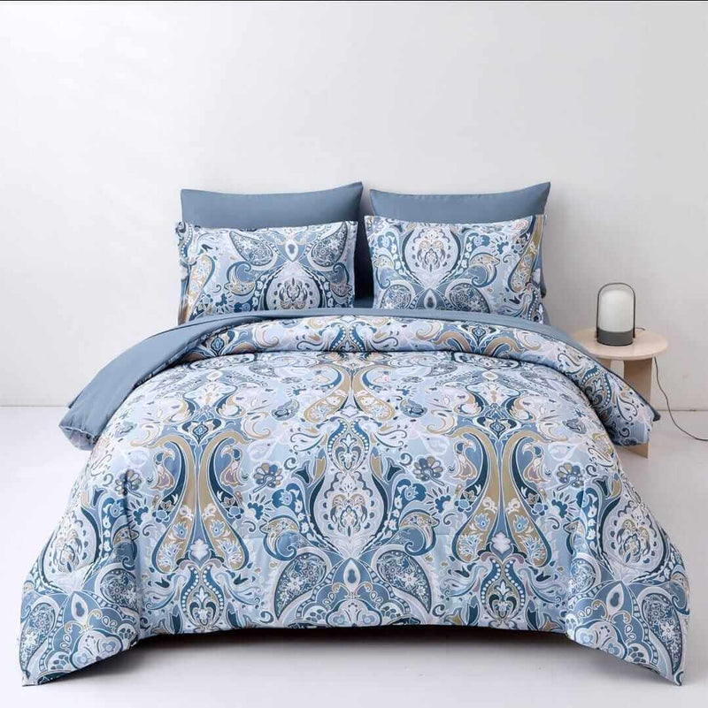 Sky Blue Paisley Comforter Set - Quilt Set (3Pcs)