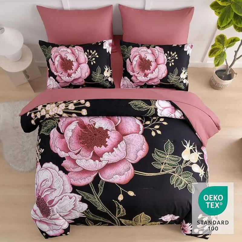 2025 Pink Rose Comforter Set-Quilt Set (3Pcs)