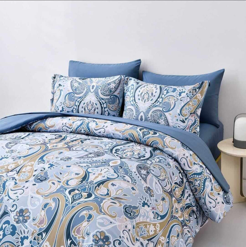 Sky Blue Paisley Comforter Set - Quilt Set (3Pcs)