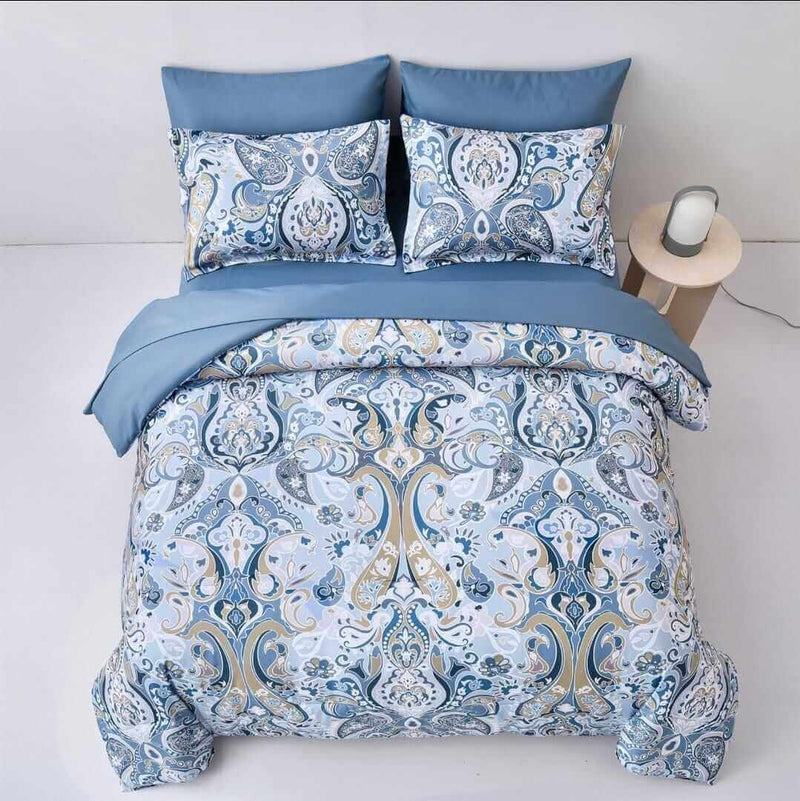 Sky Blue Paisley Comforter Set - Quilt Set (3Pcs)