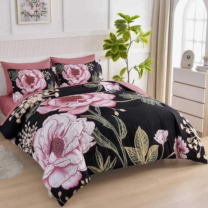 2025 Pink Rose Comforter Set-Quilt Set (3Pcs)