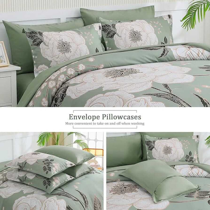 2025 Green Base Botanical Comforter Set-Quilt Set (3Pcs)