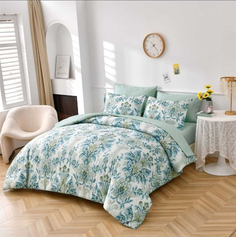 Blue Green Paisley Comforter Set - Quilt Set (3Pcs)