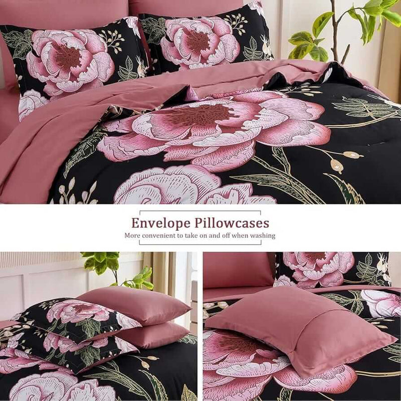 2025 Pink Rose Comforter Set-Quilt Set (3Pcs)