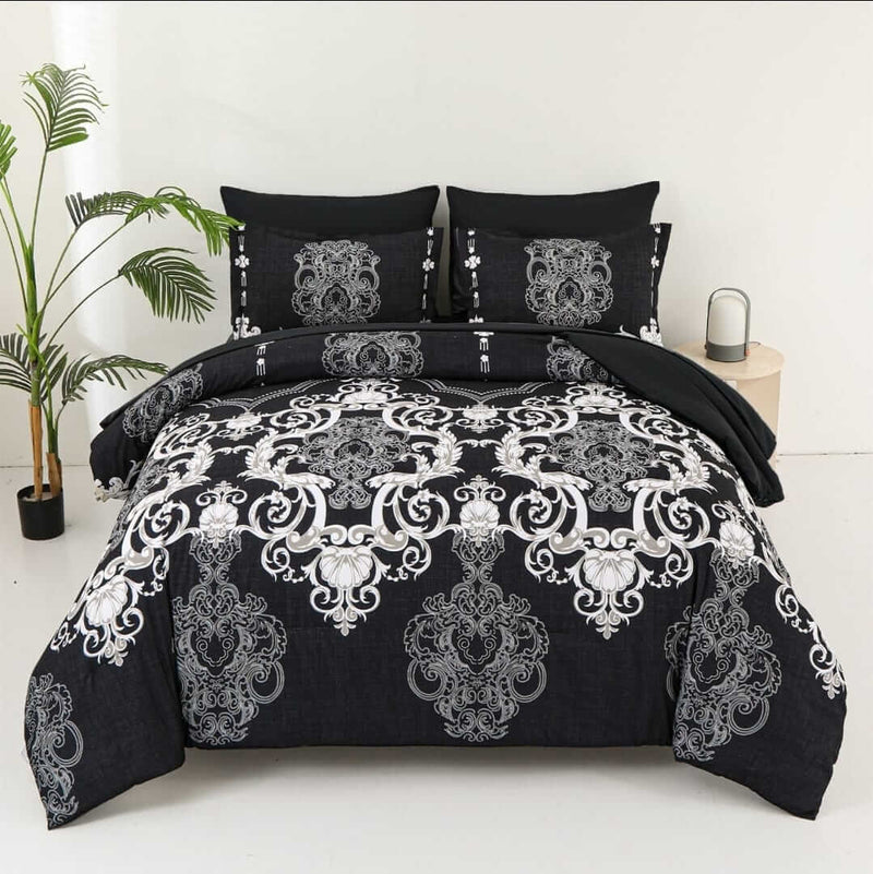 Black & White Baroque Pattern Comforter Set - Quilt Set (3Pcs)