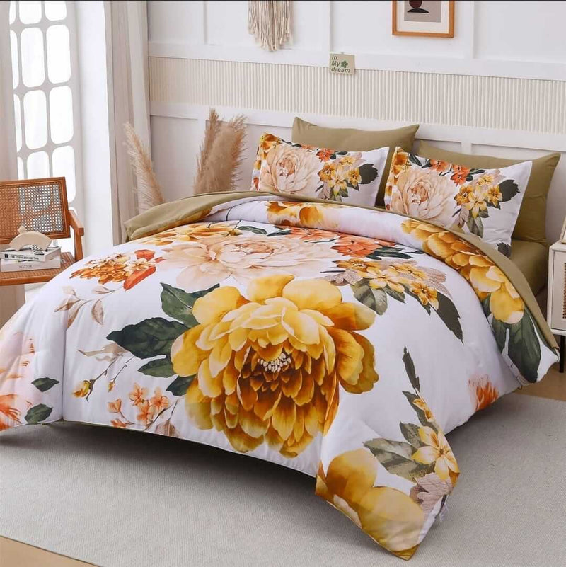 Orange Rose Comforter Set-Quilt Set (3Pcs)