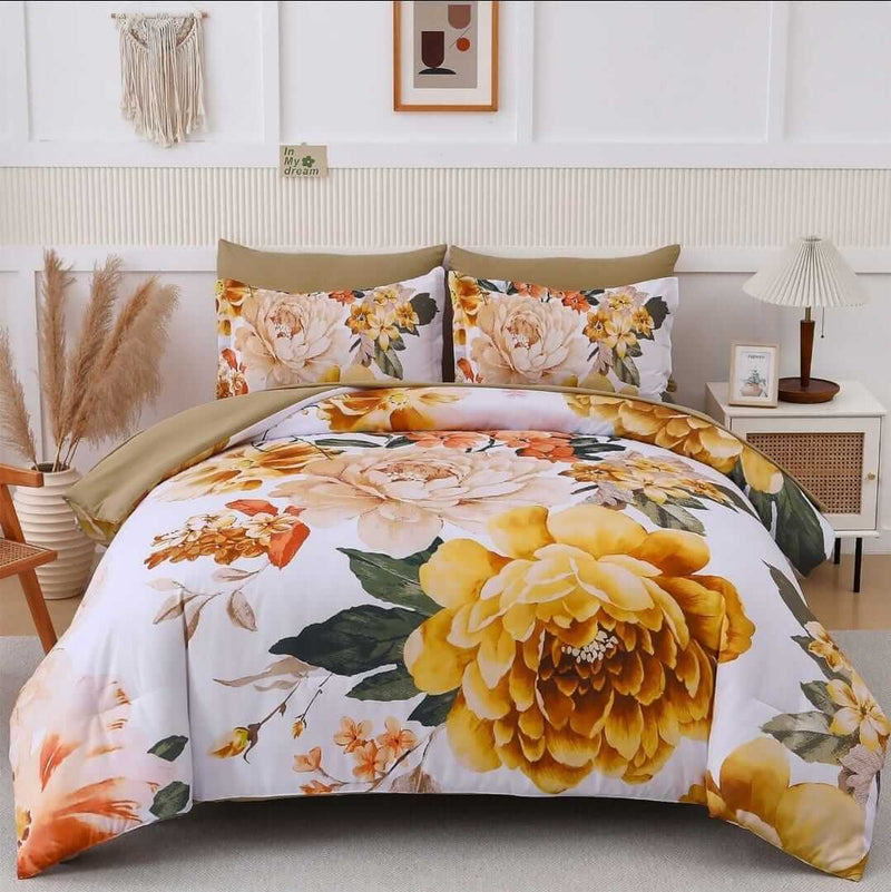 Orange Rose Comforter Set-Quilt Set (3Pcs)