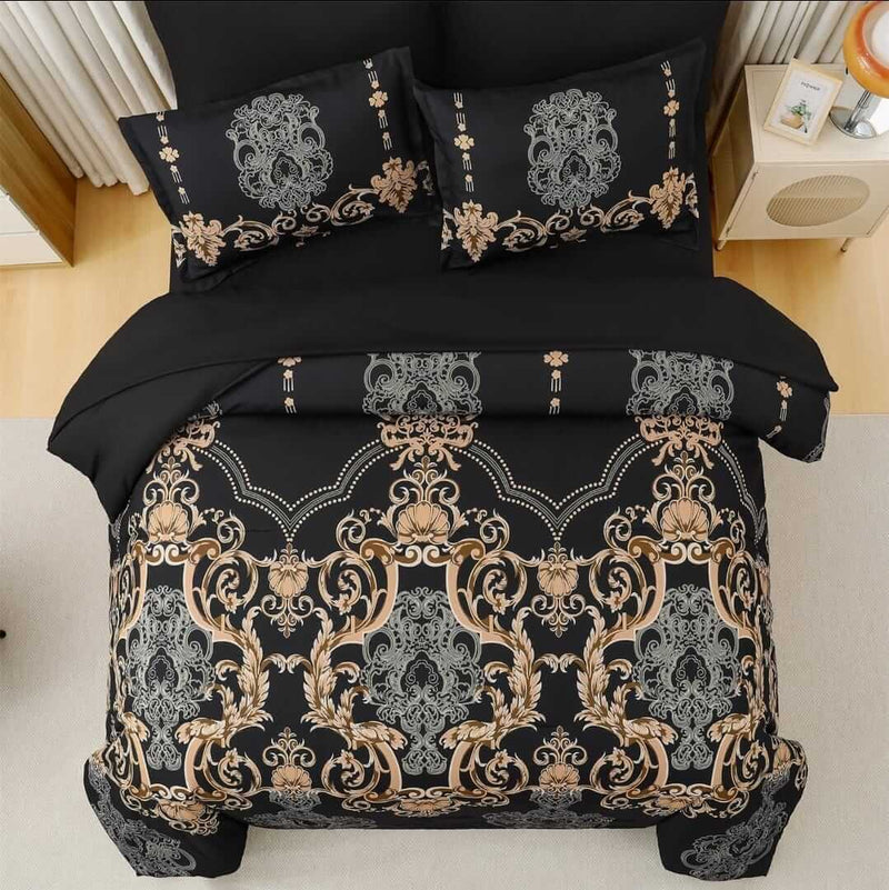 Black & Gold Baroque Pattern Comforter Set - Quilt Set (3Pcs)