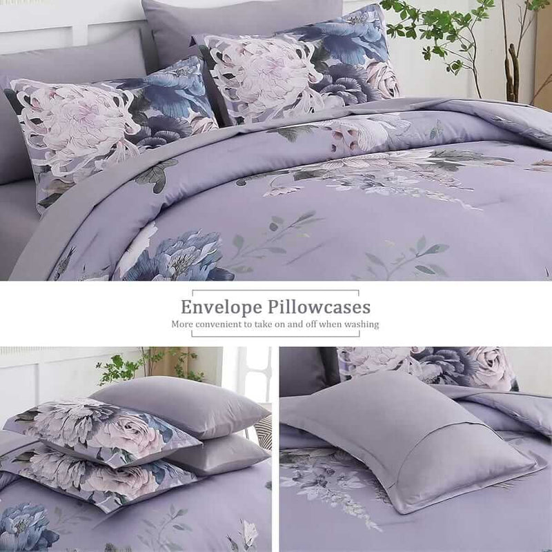 2025 Purple Base Botanical Comforter Set-Quilt Set (3Pcs)