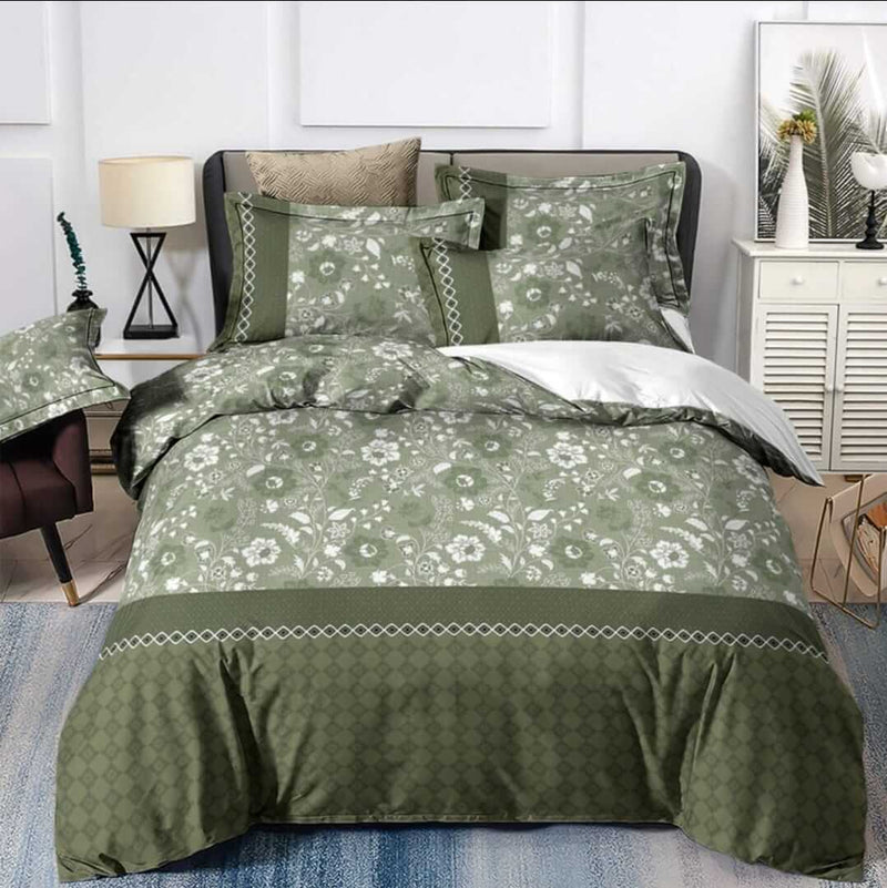 Green Floral & Geometric Comforter Set - Quilt Set (3Pcs)