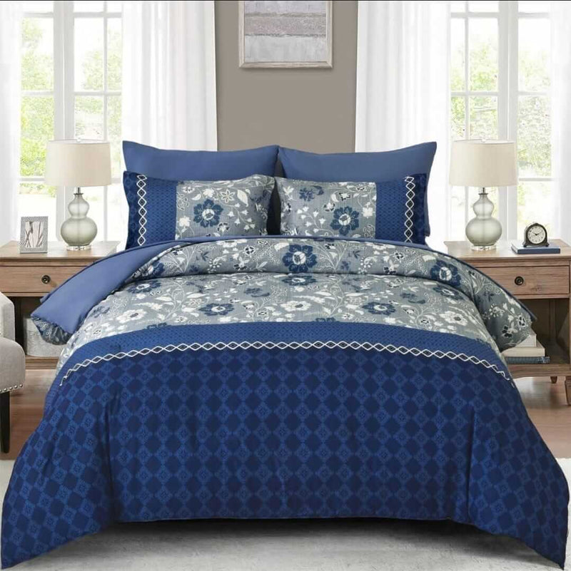 Dark Blue Floral & Geometric Comforter Set - Quilt Set (3Pcs)