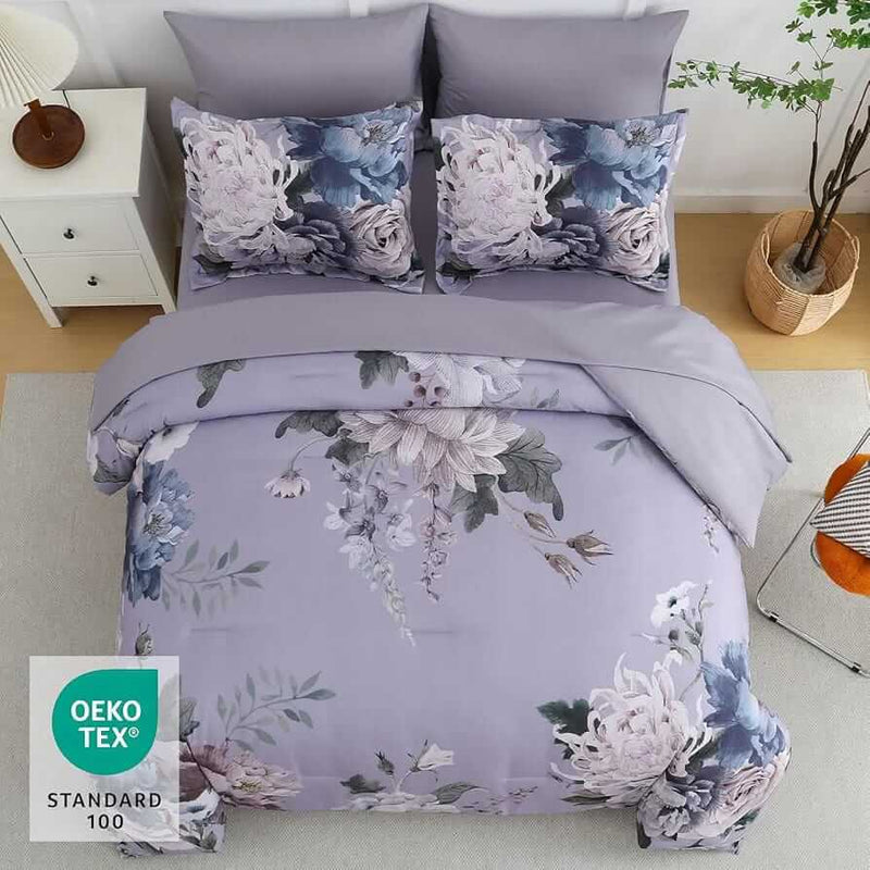 2025 Purple Base Botanical Comforter Set-Quilt Set (3Pcs)