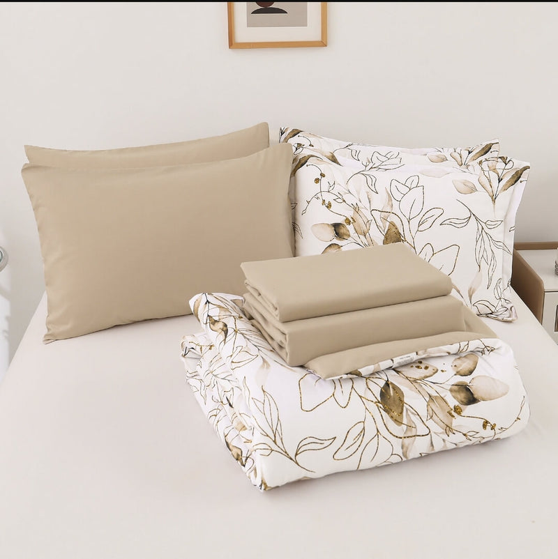 Beige Floral Comforter Set-Quilt Set (3Pcs)