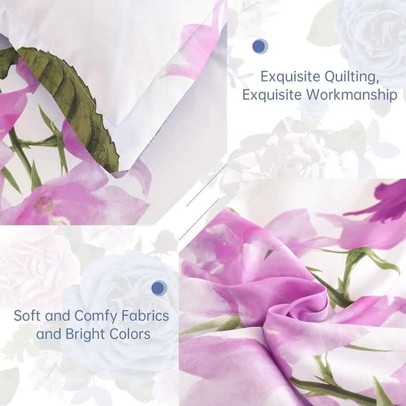 Navy Blue Flower Comforter Set-Quilt Set (3Pcs)