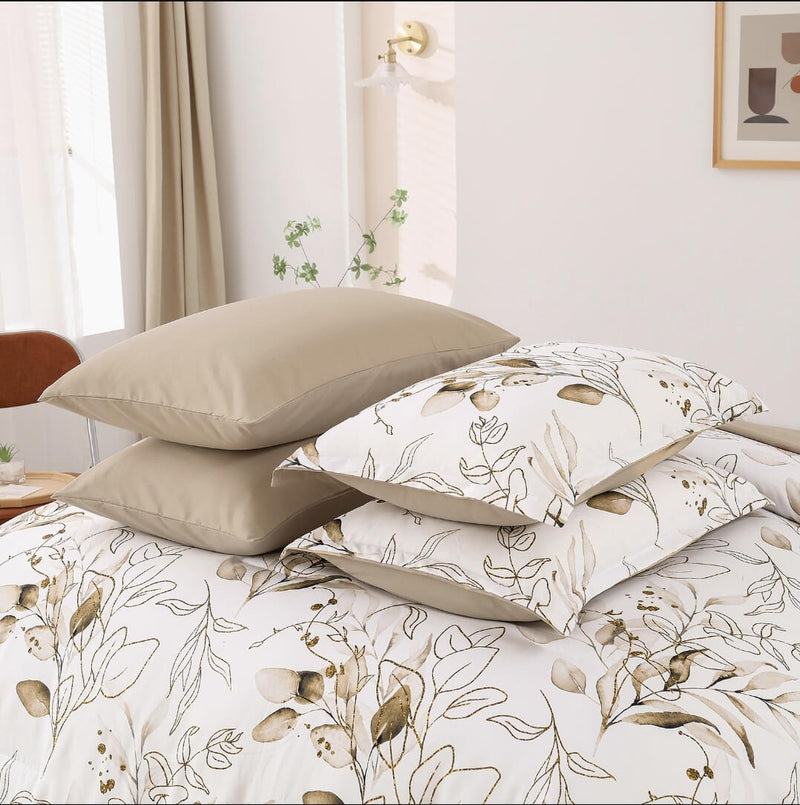 Beige Floral Comforter Set-Quilt Set (3Pcs)