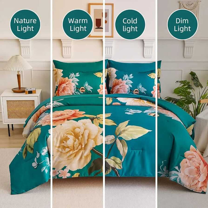 2025 Teal Green Floral Comforter Set-Quilt Set (3Pcs)