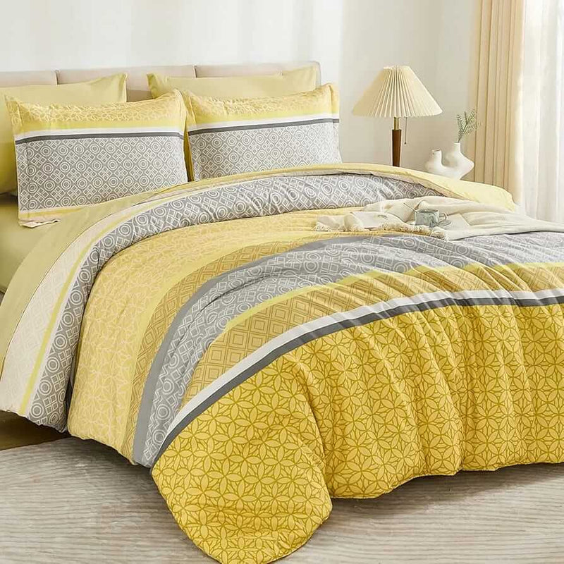 2026 Yellow Geometric Design Comforter Set-Quilt Set (3Pcs)