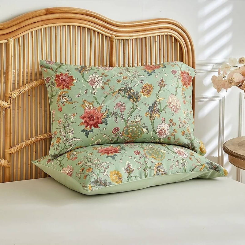 Green Base Multicolor Flowers Comforter Set-Quilt Set (3Pcs)