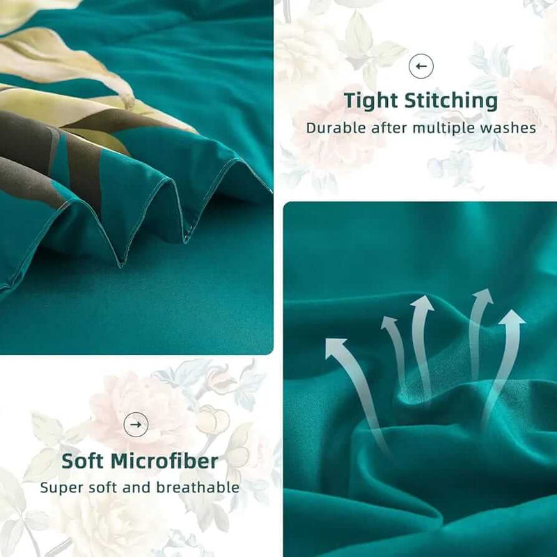 2025 Teal Green Floral Comforter Set-Quilt Set (3Pcs)